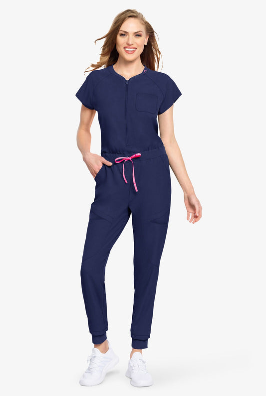 Med Couture Amp Women's 5-Pocket STRETCH Zip Front Storm Cuff V-Neck Jumpsuit